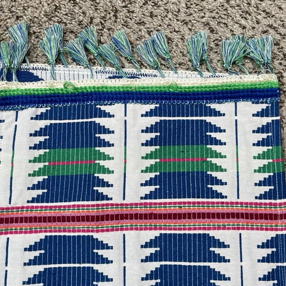 Eightowls‎ Geometric Aztec Southwest Woven Table Runner Blue Green Tassels Boho